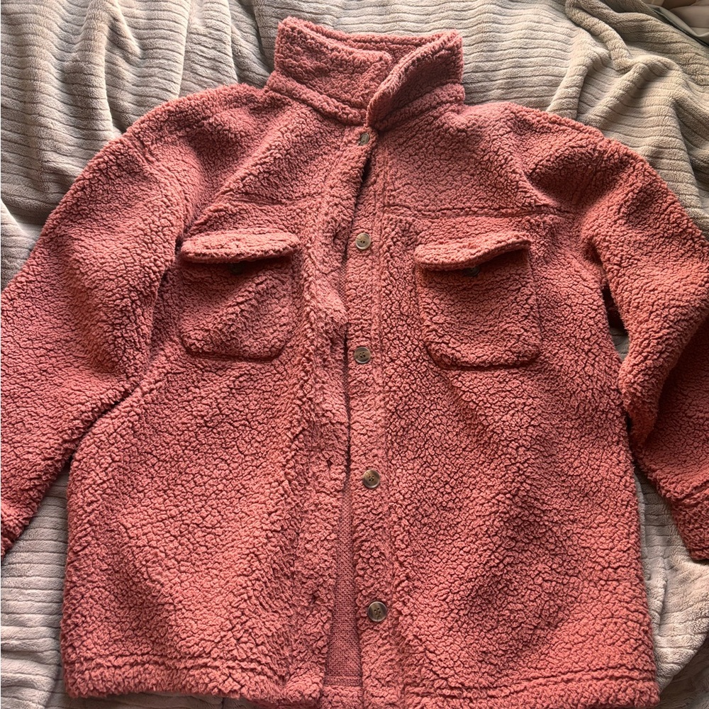 Women's Cozy Sherpa Jacket - Rust